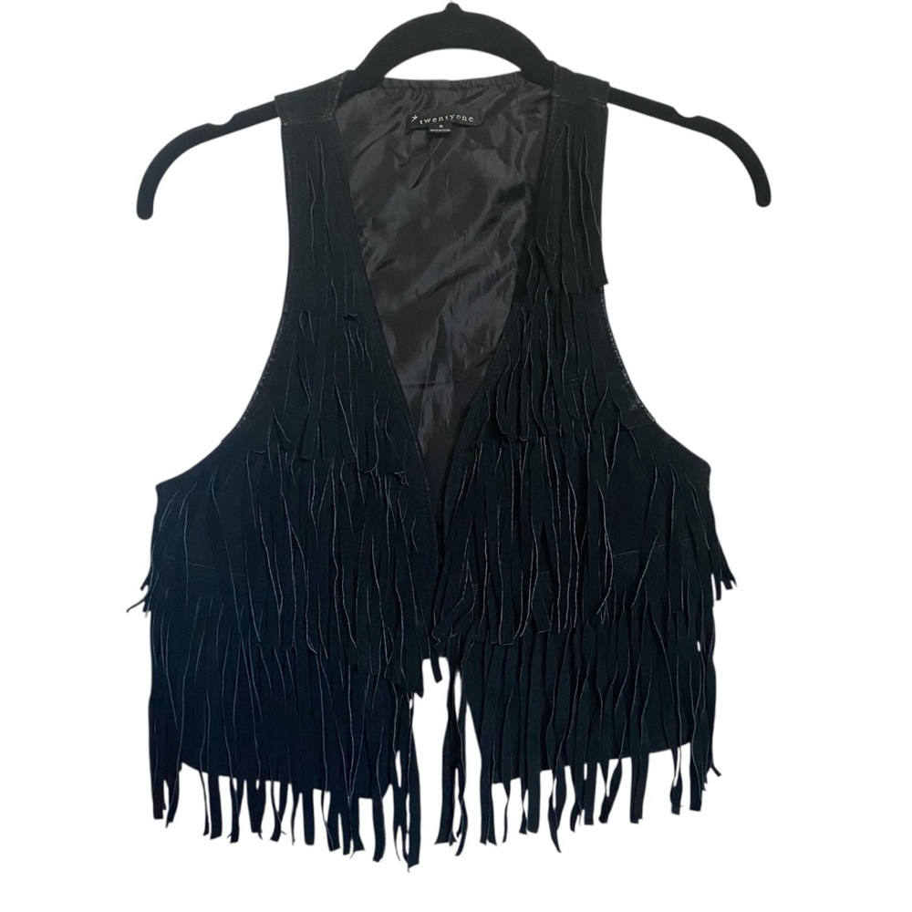 100% Leather Shell Black Fringe Vest